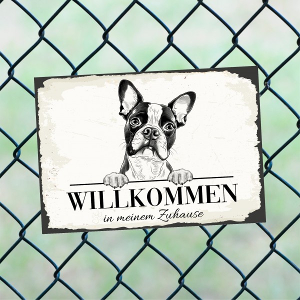 Hundeschild Willkommen Zuhause Boston Terrier Bostie Schild Achtung