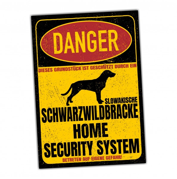 Slowakische Schwarzwildbracke Slovensky Kopov Jagdhund Türschild Danger Security System Warnschild Hund Schilder Hundeschild