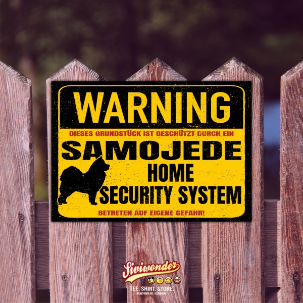 Schild Samojede Sammy Warning Security System Türschild Hundeschild Warnschild Hund