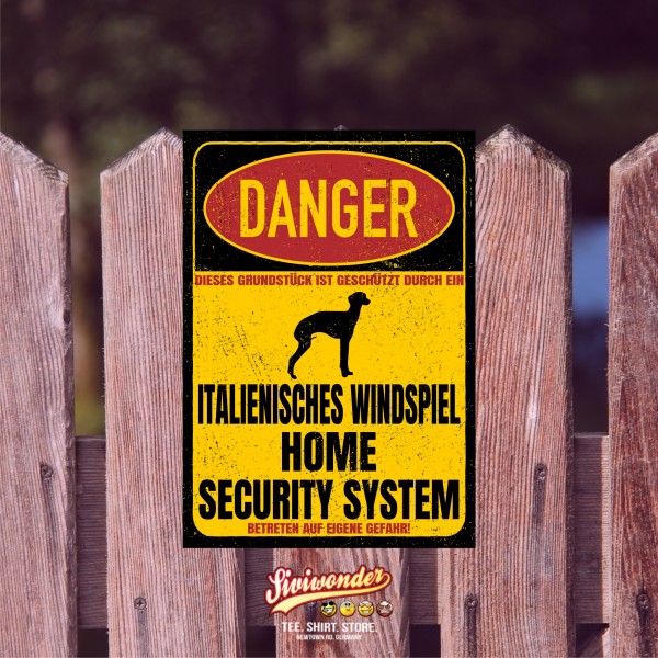 Italienisches Windspiel Italian Greyhound Piccolo Levriero Italiano Dog Türschild Danger Security System Warnschild Hund Schilder Hundeschild
