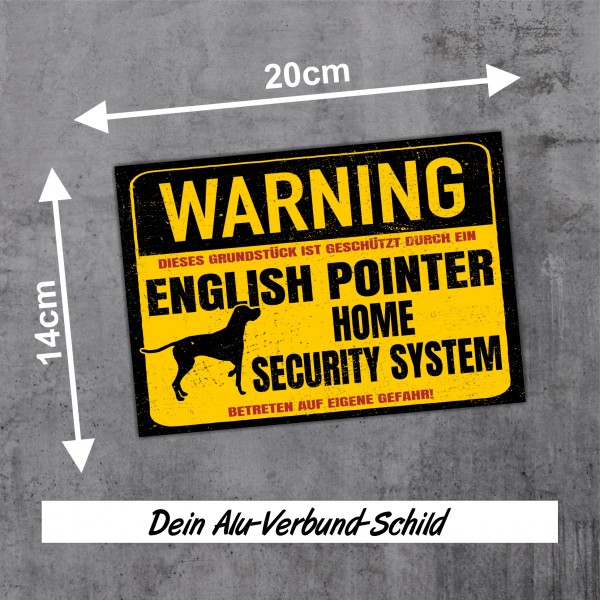English Pointer Dog Schild Warning Security System Türschild Hundeschild Warnschild Warnung