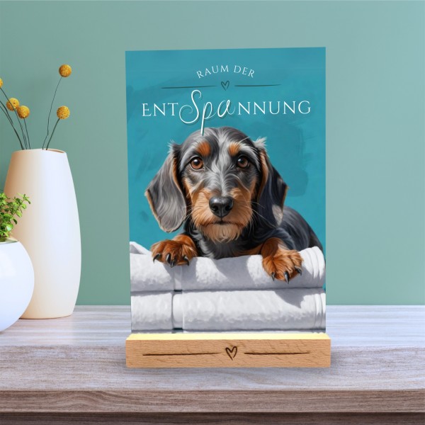 Hundeschild Deko Badezimmer Wellness Rauhaardackel Dackel Schild Spruch
