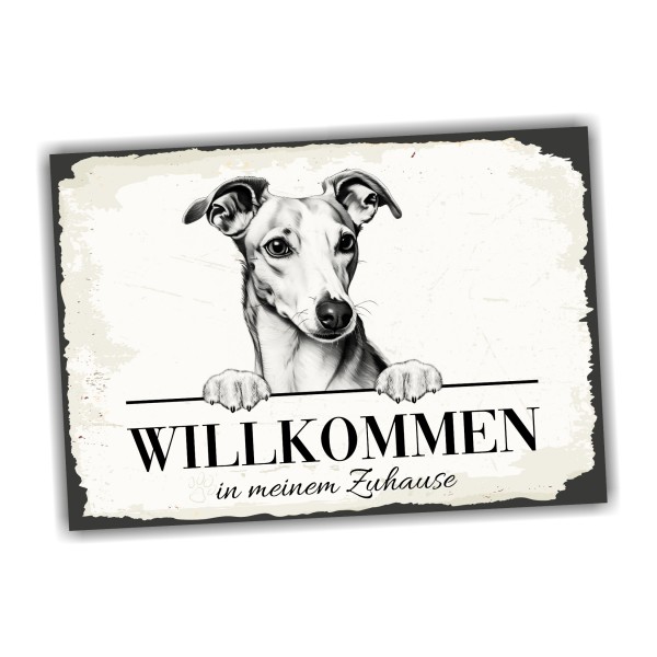 Hundeschild Willkommen Zuhause Whippet Windhund Schild Achtung