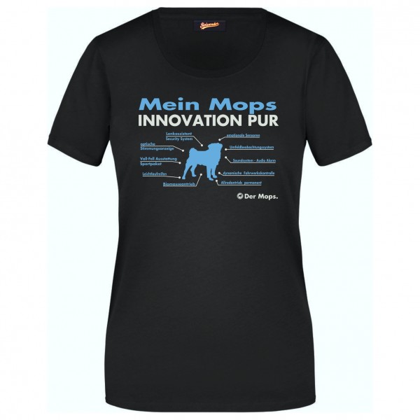 Mops Damen T-Shirt Innovation Hundemotiv Chinese pug Dutch bulldog Dog Schwarz