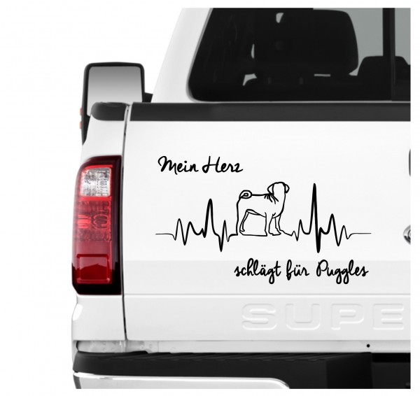 Puggle Mops Beagle Mix Mischling Designerhund Dog Hundeaufkleber Herz AUTOAUFKLEBER Aufkleber Hunde HEARTBEAT EKG by SIVIWONDER