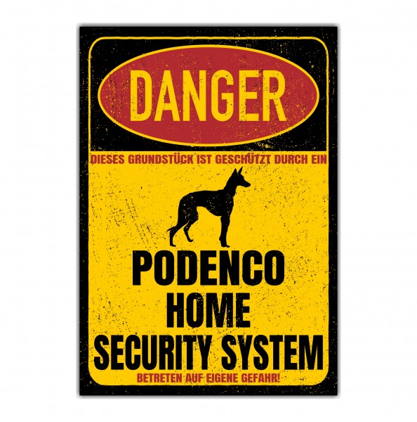 Podenco Ibicenco Canario Not Tierrettung Spanien Türschild Danger Security System Warnschild Hund Schilder Hundeschild