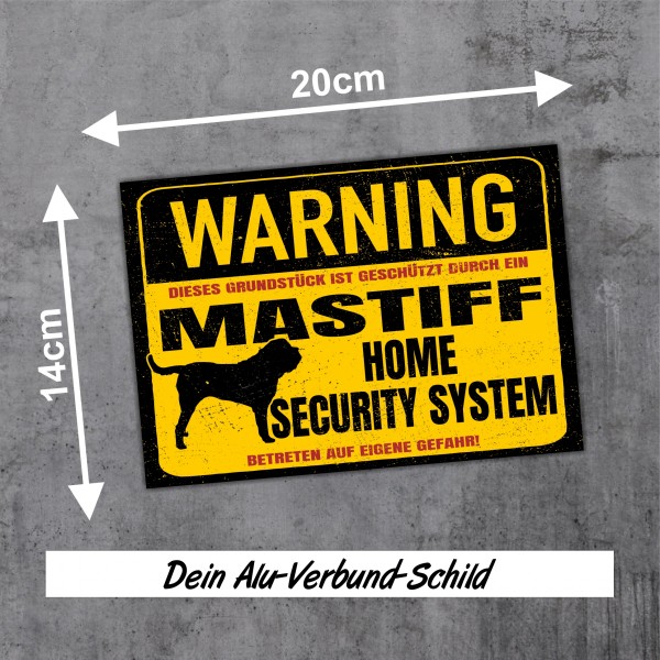 Mastiff Englischer Schild Warning Security System Türschild Hundeschild Warnschild Hund Achtung