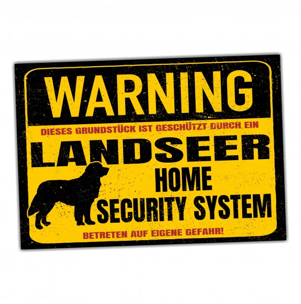 Landseer Schild Warning Security System Türschild Hundeschild Warnschild Hund Vorsicht