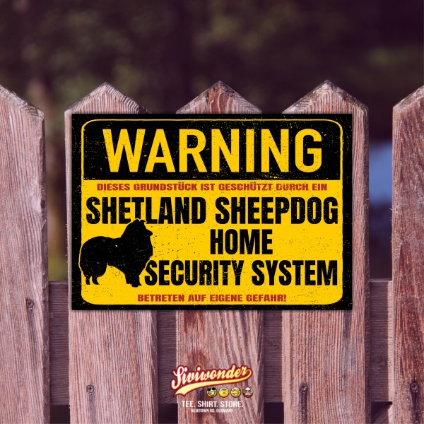 Schild Sheltie Shetland Sheepdog Warning Security System Türschild Hundeschild Warnschild Hund