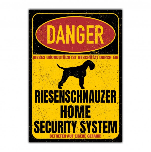 Riesenschnauzer Schnauzer Türschild Danger Security System Warnschild Hund Schilder Hundeschild