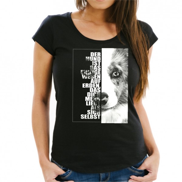 Border Collie Damen T-Shirt Face Hundemotiv Sheepdog Scotch Sheep Dog