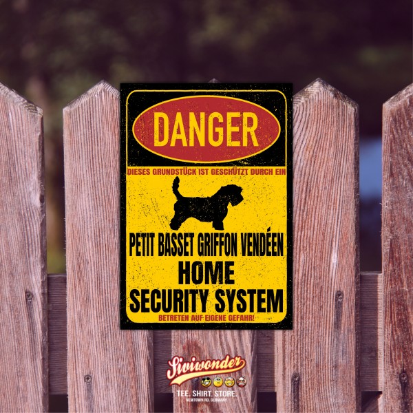 Petit Basset Griffon Vendeen Türschild Danger Security System Warnschild Hund Schilder Hundeschild