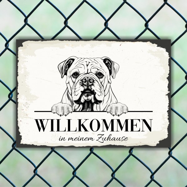 Hundeschild Willkommen Zuhause Englische Bulldogge Schild Achtung Spruch Türschild