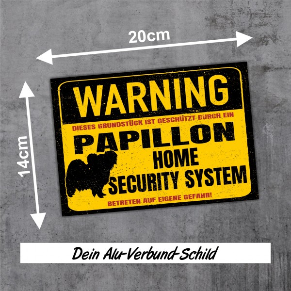 Schild Papillon Zwergspaniel Warning Security System Türschild Hundeschild Warnschild Hund