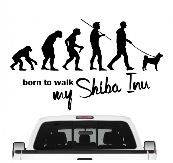 Shiba Inu Japan Japanese Small Size Dog Ken Born to Walk Hunde Aufkleber Sticker Autoaufkleber Wandtattoo Tattoo