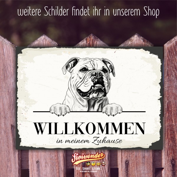 Hundeschild Willkommen Zuhause Englische Bulldogge Schild Achtung Spruch Türschild