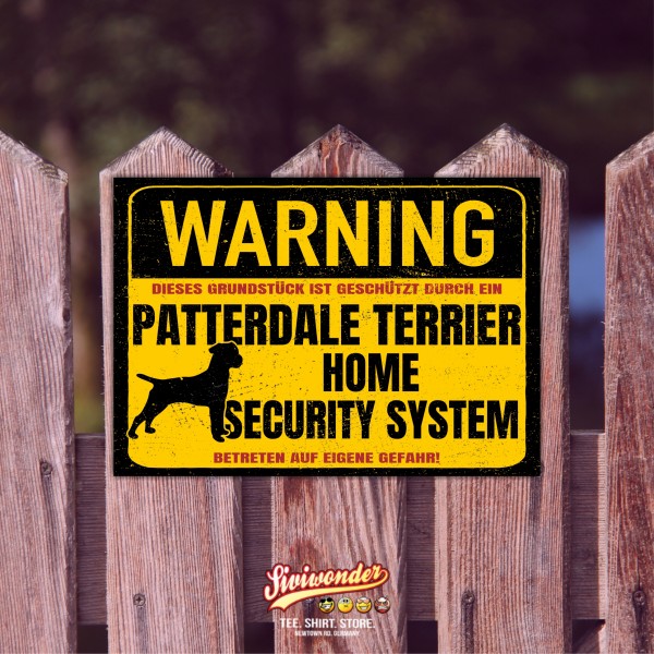 Patterdale Terrier Schild Warning Security System Türschild Hundeschild Warnschild Hund Achtung