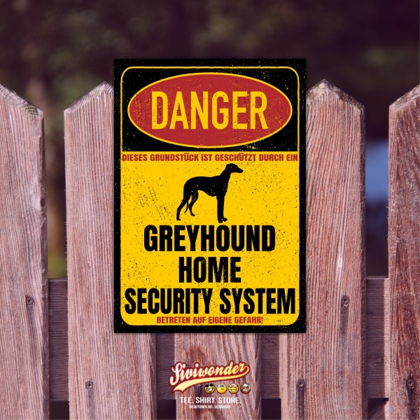 Greyhound Windhund Grey Dog Türschild Danger Security System Warnschild Hund Schilder Hundeschild happy Design by Siviwonder