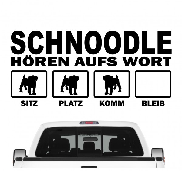 Schnoodle Schnudel Schnauzer Pudel Mix Mischling Hört aufs Wort Hunde Aufkleber Sticker Autoaufkleber Wandtattoo Tattoo