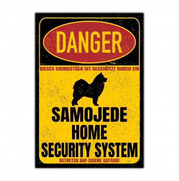 Samojede Sammy Türschild Danger Security System Warnschild Hund Schilder Hundeschild