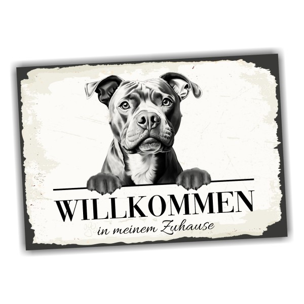 Hundeschild Willkommen Zuhause Staffordshire Bullterrier Staff Stafford Schild Achtung Spruch