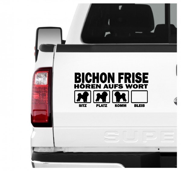 Bichon Frise a poil frise Tenerife weiß Dog Hört aufs Wort Hunde Aufkleber Sticker Autoaufkleber