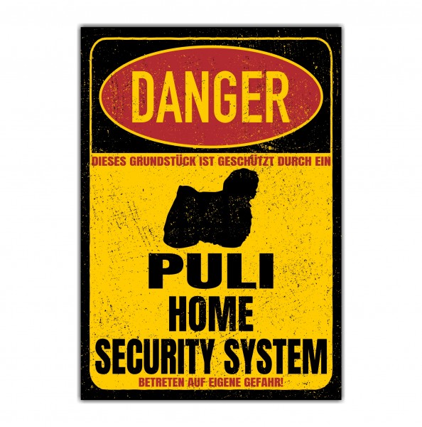 Puli Hirtenhund Türschild Danger Security System Warnschild Hund Schilder Hundeschild