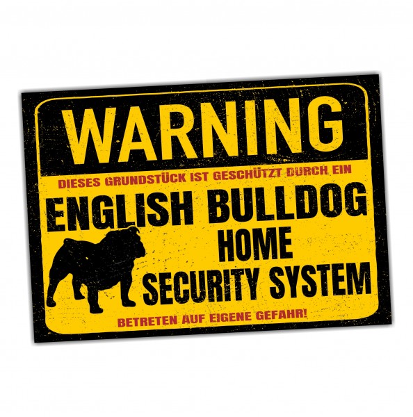 English Bulldog Dog Schild Warning Security System Türschild Hundeschild Warnschild
