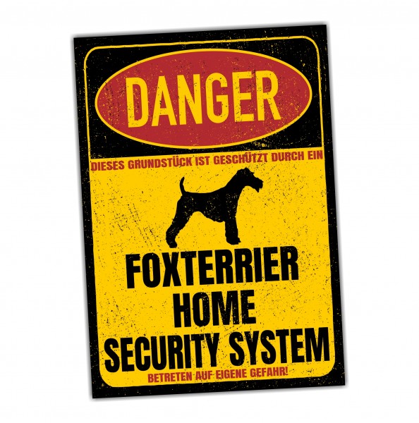 Foxterrier Foxie Fox Terrier Dog Türschild Danger Security System Warnschild Hund Schilder Hundeschild happy Design by Siviwonder