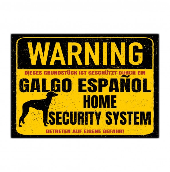 Galgo Espanol Schild Warning Security System Türschild Hundeschild Warnschild Schild Hund
