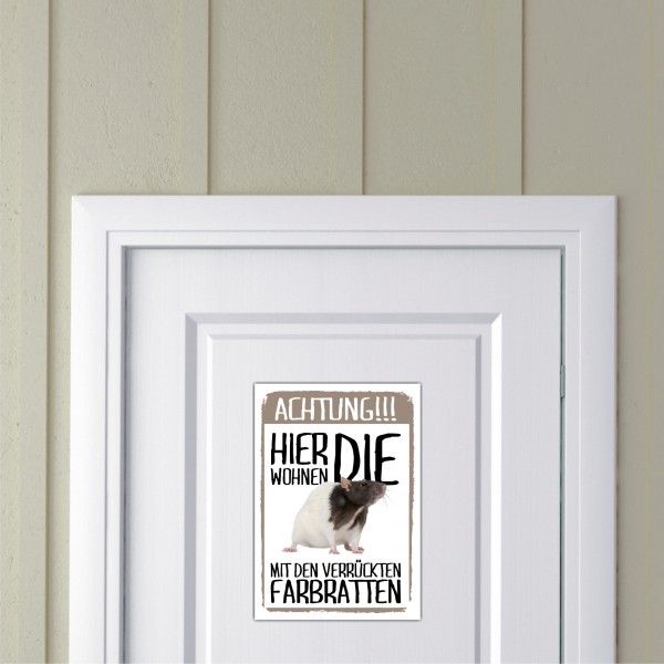 Hier wohnen die ... mit den Verrückten Farbratten Türschild Warnschild Spruch Ratte Schild happy Design by Siviwonder