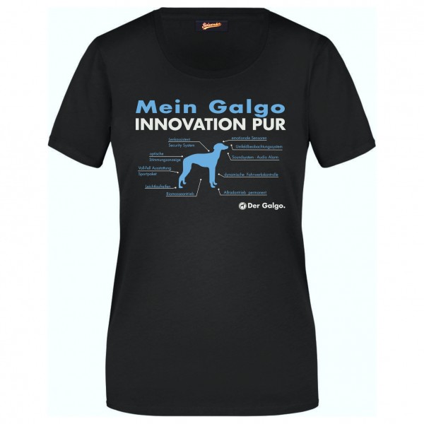 Galgo Damen T-Shirt Innovation Hundemotiv Espanol Spanischer Windhund Schwarz
