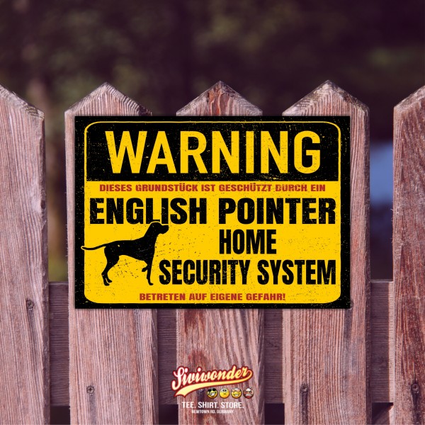 English Pointer Dog Schild Warning Security System Türschild Hundeschild Warnschild Warnung