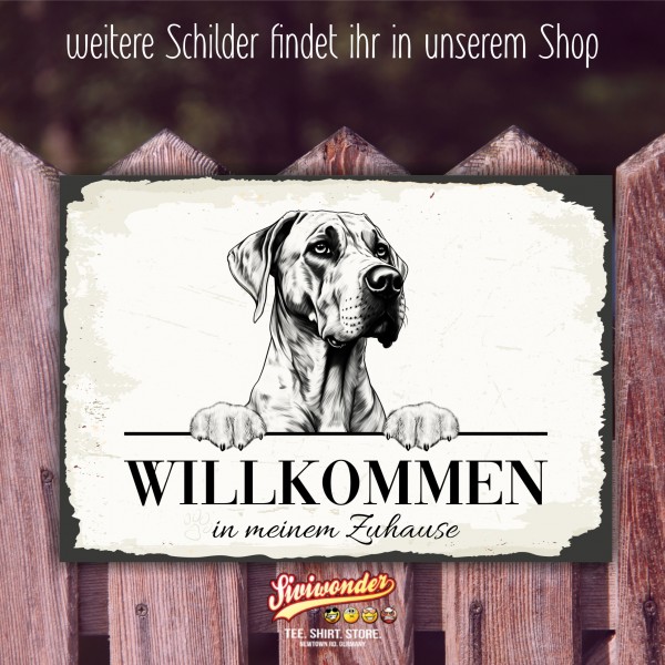 Hundeschild Willkommen Zuhause Dogge deutscheSchild Achtung Spruch
