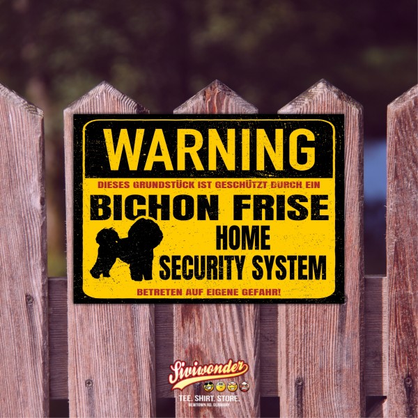 Bichon Frise a poil Dog Schild Warning Security System Türschild Hundeschild Warnschild