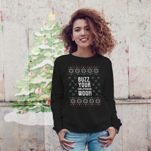 Buzz Your Girlfriend Damen Sweater Pullover Weihnachten Xmas Weihnachtsmann Santa