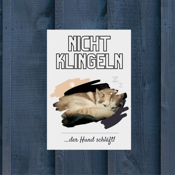 Husky Siberian Hund nicht klingeln schlafen Schild Dog Hund Magazin Spruch Türschild Hundeschild Wall Art Gefährte