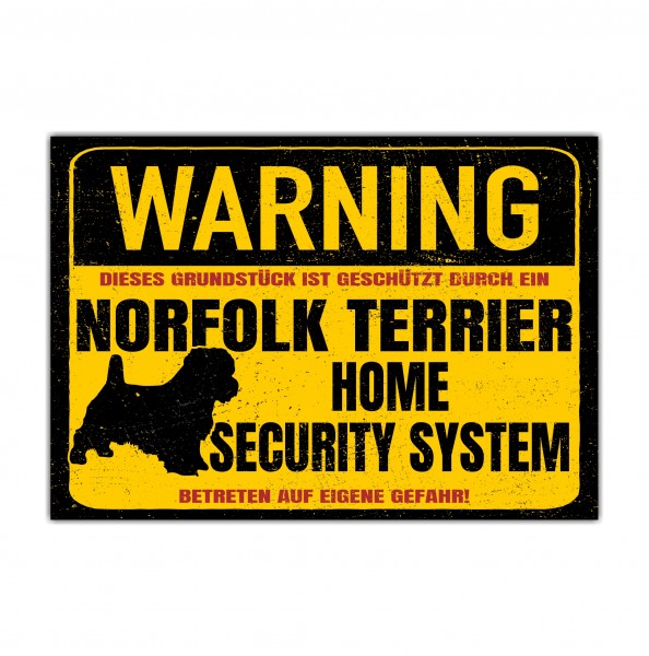 Norfolk Terrier Norfork Schild Warning Security System Türschild Hundeschild Warnschild Hund