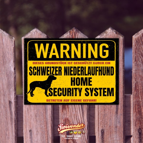 Schild Schweizer Niederlaufhund Warning Security System Türschild Hundeschild Warnschild Hund Jagd