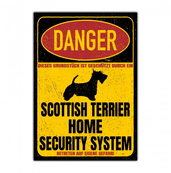 Scottish Terrier Türschild Danger Security System Warnschild Hund Schilder Hundeschild