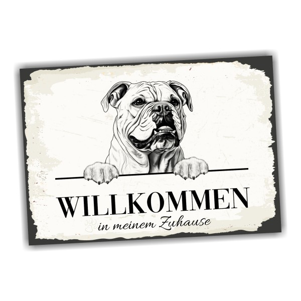 Hundeschild Willkommen Zuhause Englische Bulldogge Schild Achtung Spruch Türschild