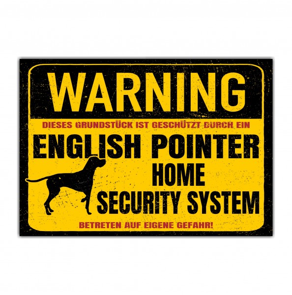 English Pointer Dog Schild Warning Security System Türschild Hundeschild Warnschild Warnung