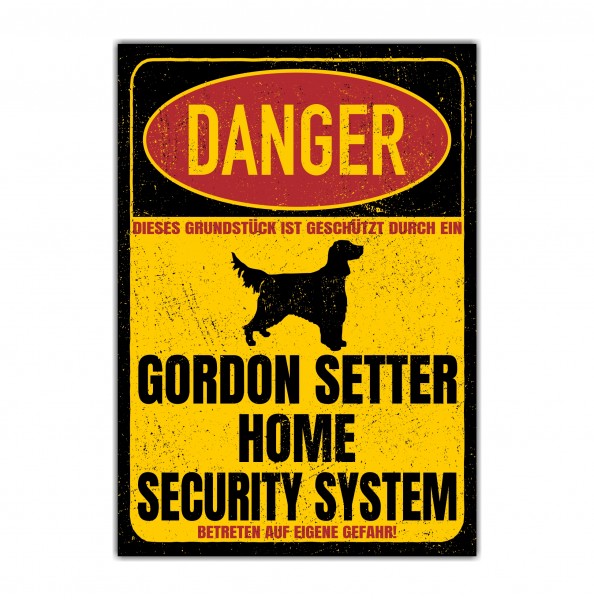Gordon Setter Black Setter Schottischer Setter Jagd Dog Türschild Danger Security System Warnschild Hund Schilder Hundeschild happy Design by Siviwonder