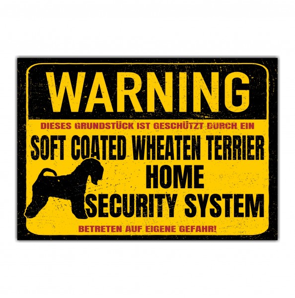 Schild Soft Coated Wheaten Terrier Warning Security System Türschild Hundeschild Warnschild Hund