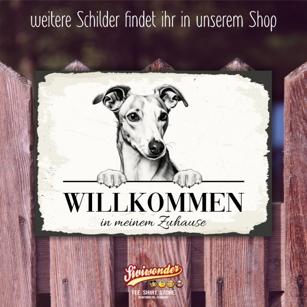 Hundeschild Willkommen Zuhause Whippet Windhund Schild Achtung