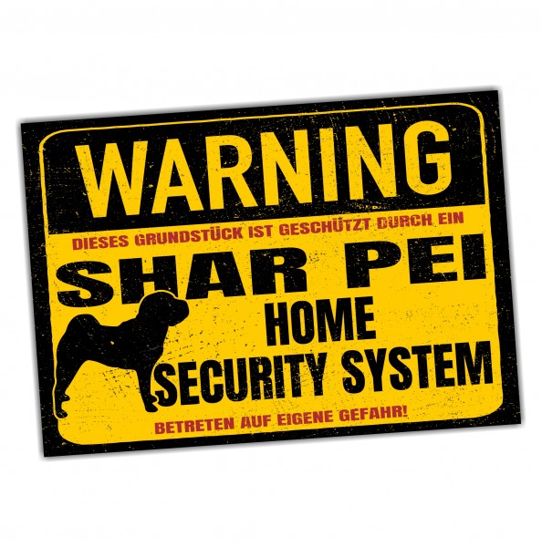 Schild Shar Pei Faltenhund Warning Security System Türschild Hundeschild Warnschild Hund