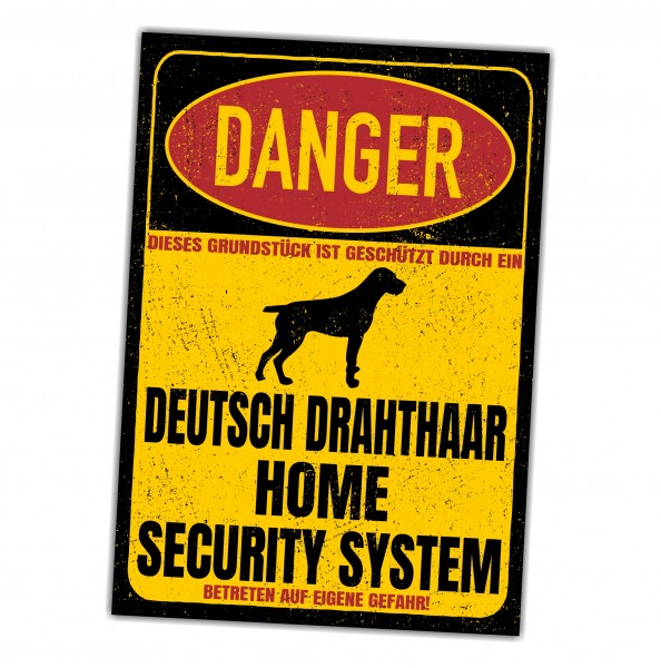 Deutsch Drahthaar DD Deutscher Drahthaar Deutscher Drahthaariger Vorstehhund Drahthaar German Wirehaired Pointer Jagdhund Dog Türschild Danger Security System Warnschild