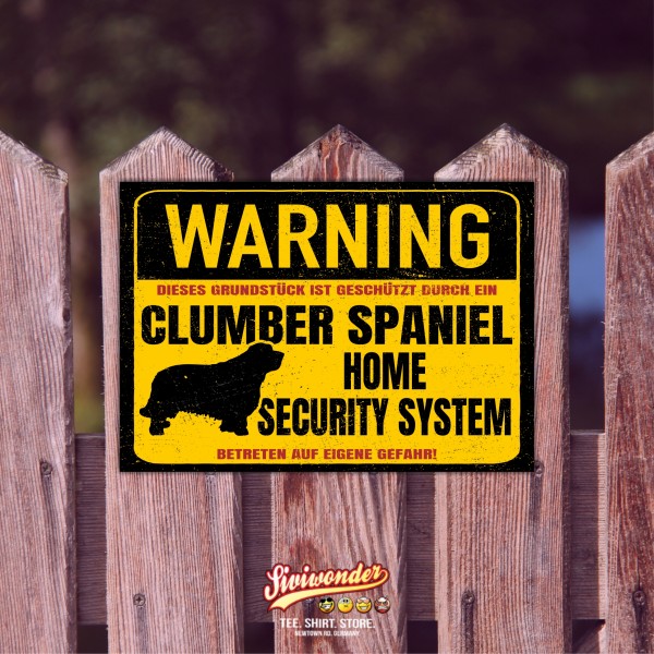 Clumber Spaniel Spanier Dog Schild Warning Security System Türschild Hundeschild Warnschild Warnung