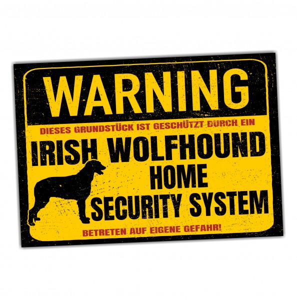 Irish Wolfhound Schild Warning Security System Türschild Hundeschild Warnschild Schild Hund Warnung