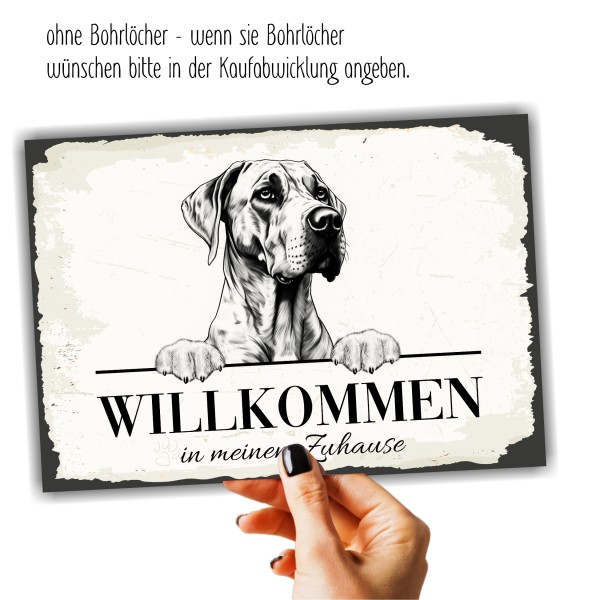 Hundeschild Willkommen Zuhause Dogge deutscheSchild Achtung Spruch